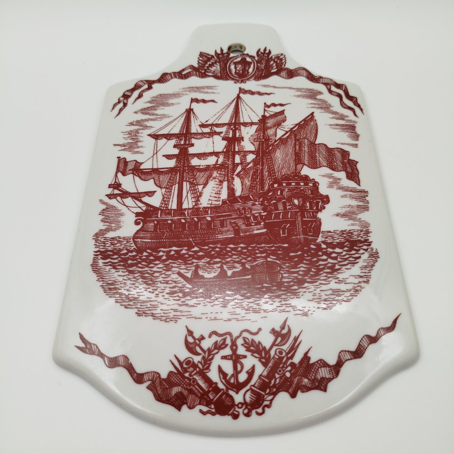 Доска сырная (сервировочная) "Фрегат", фарфор, деколь, Ленинградский опытный завод (ЛОЗ), СССР, 1984-1991 гг.