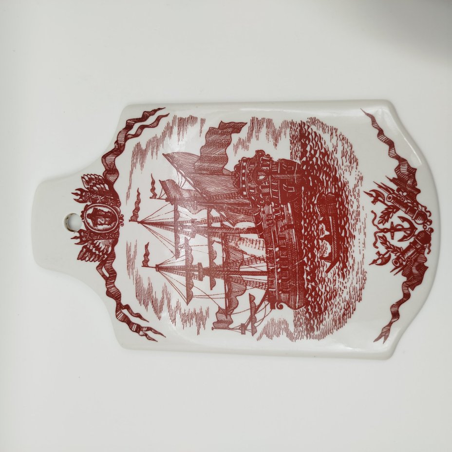 Доска сырная (сервировочная) "Фрегат", фарфор, деколь, Ленинградский опытный завод (ЛОЗ), СССР, 1984-1991 гг.