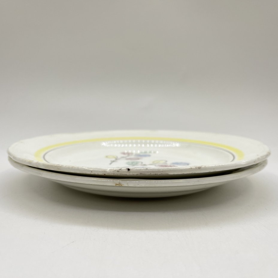 Пара тарелок с цветочным декором, фаянс, Конаковский фаянсовый завод им. М.И. Калинина (ЗиК Конаково), СССР, 1960-1990 гг.