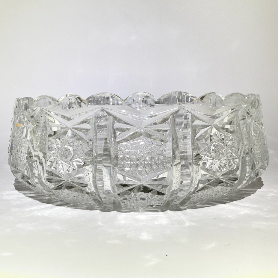Салатник с рельефным декором, хрусталь, алмазная грань, СССР, 1970-1990 гг.