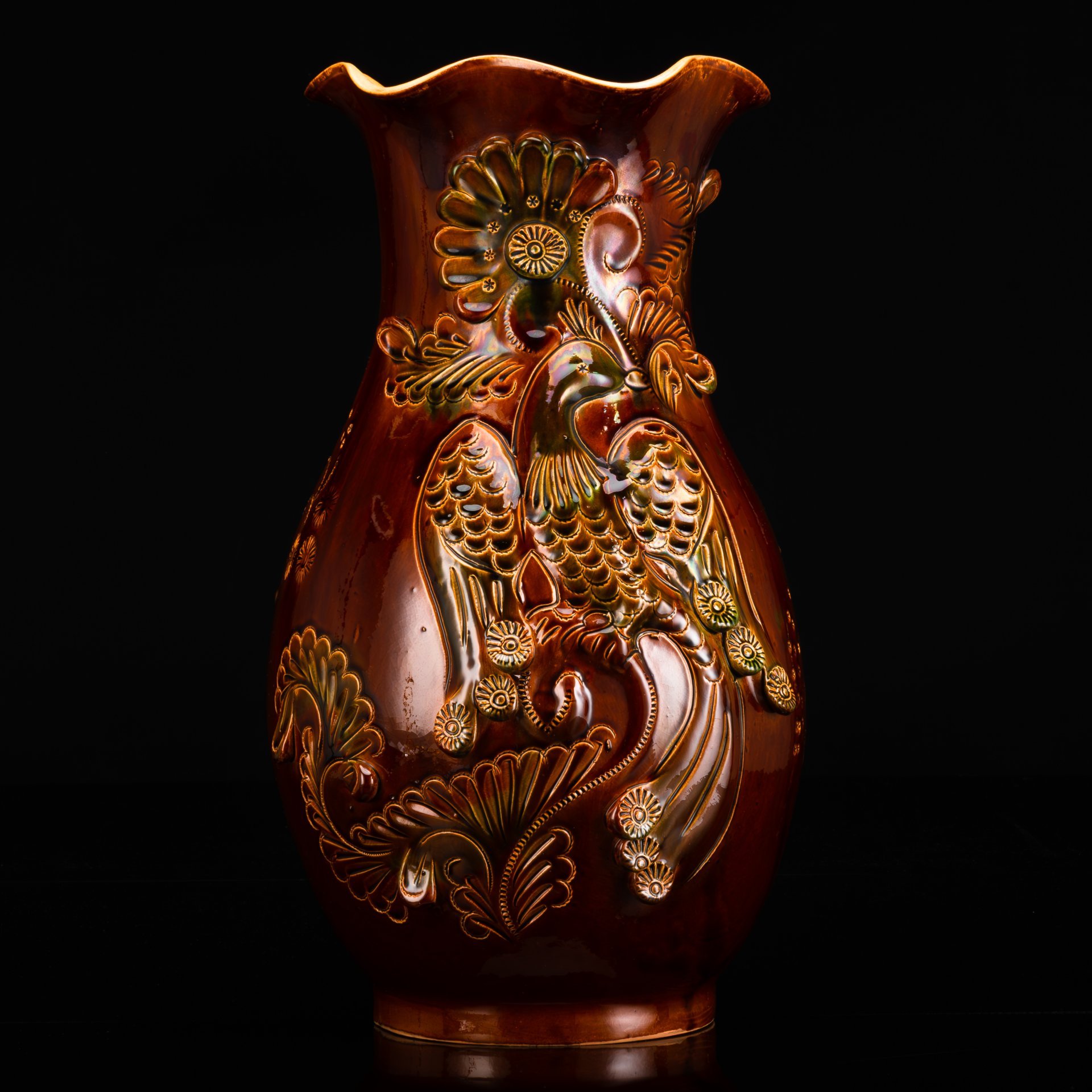 Ваза напольная "Жар-птица", керамика, поливы, СССР, 1970-1990 гг.