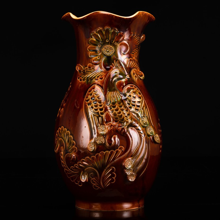 Ваза напольная "Жар-птица", керамика, поливы, СССР, 1970-1990 гг.