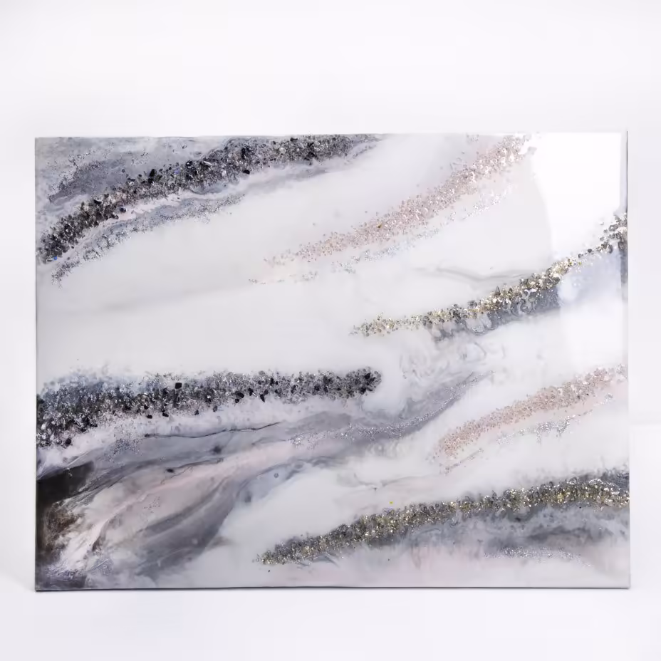 Панно настенное в нежных тонах,  авторская ручная работа в технике Resin Art, глянцевое 3D покрытие, натуральный камень, Россия, 2021 г.