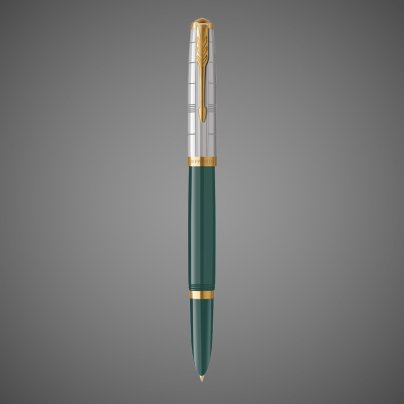 Перьевая ручка Parker 51 Premium Forest Green GT, перо: F чернила: Black,Blue, в подарочной упаковке., Металлы: нержавеющая сталь, Позолота 23 Ct, смола