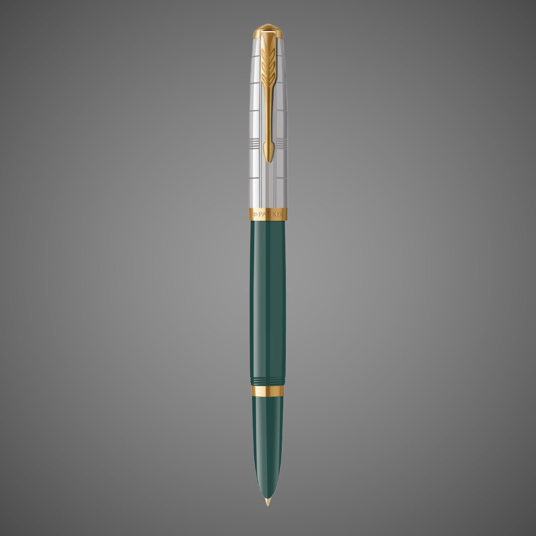Перьевая ручка Parker 51 Premium Forest Green GT, перо: F чернила: Black,Blue, в подарочной упаковке., Металлы: нержавеющая сталь, Позолота 23 Ct, смола