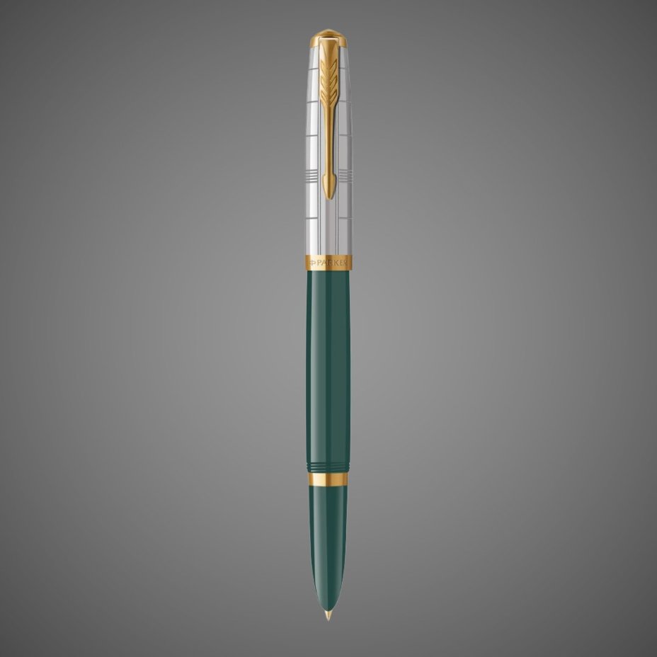 Перьевая ручка Parker 51 Premium Forest Green GT, перо: F чернила: Black,Blue, в подарочной упаковке., Металлы: нержавеющая сталь, Позолота 23 Ct, смола