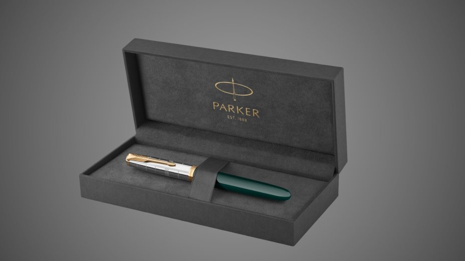 Перьевая ручка Parker 51 Premium Forest Green GT, перо: F чернила: Black,Blue, в подарочной упаковке., Металлы: нержавеющая сталь, Позолота 23 Ct, смола