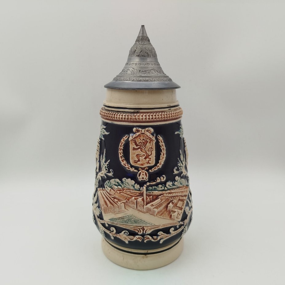 Кружка пивная с крышкой "Altmeister Urtyp", керамика, олово, Германия, 1970-1990 гг.
