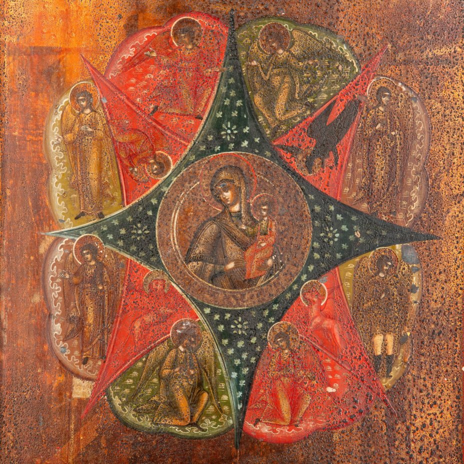 Икона Божией Матери «Неопалимая Купина», написанная на доске со встречными шпонками