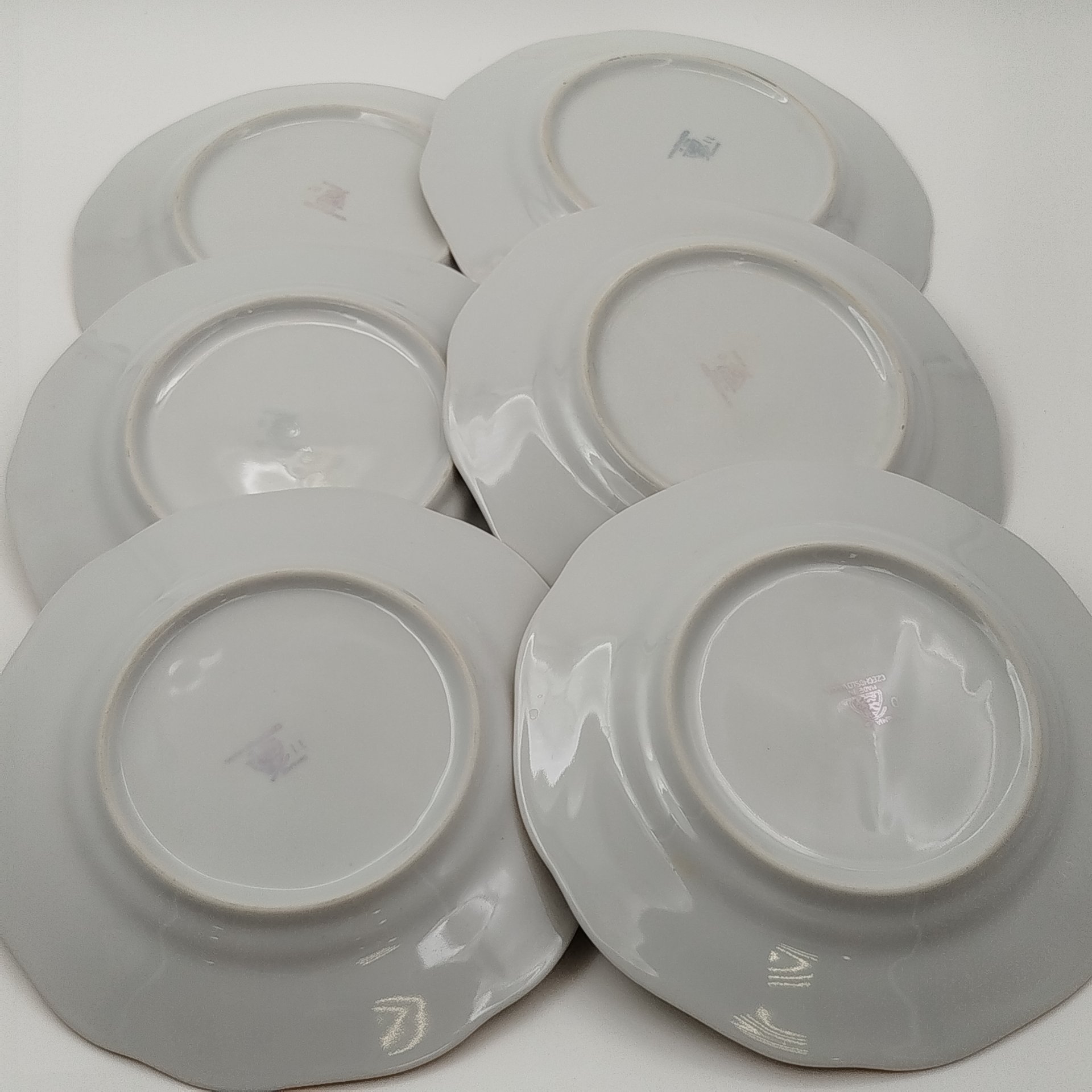 Набор пирожковых тарелок "Мейсенский букет" на 6 персон, фарфор, деколь, золочение, Bohemia (Neurohlau), Чехословакия, 1970-1990 гг.