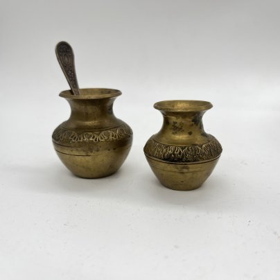 Две миниатюрные вазочки с ложечкой (подбор), латунь, Индия, 1970-1990 гг.