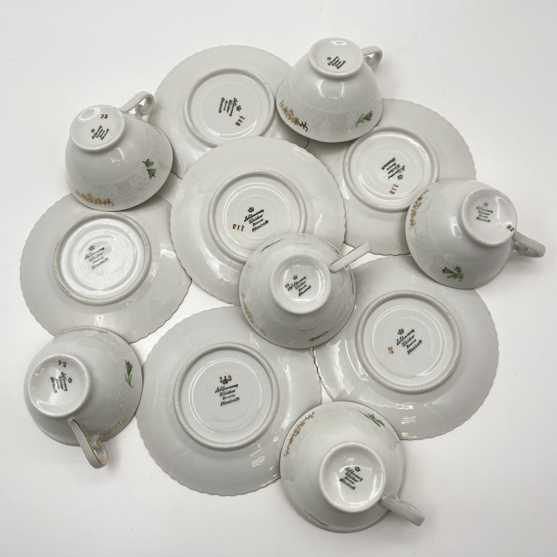 Сервиз кофейный на 6 персон (15 предметов), украшенный изображением розы (серия "Elizabeth"), фарфор, деколь, золочение, Seltmann Weiden, Германия, 1950-1970 гг.