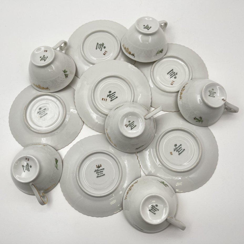 Сервиз кофейный на 6 персон (15 предметов), украшенный изображением розы (серия "Elizabeth"), фарфор, деколь, золочение, Seltmann Weiden, Германия, 1950-1970 гг.