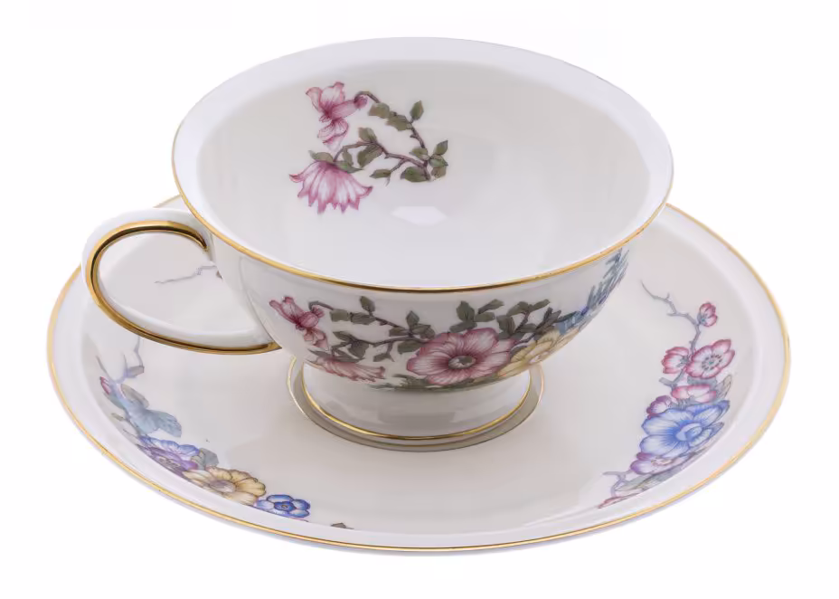 Пара чайная с цветочным декором, фарфор, деколь, мануфактура "Rosenthal", Германия, 1922 г., Rosenthal (Розенталь)