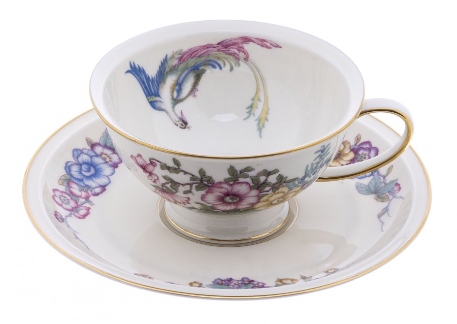 Пара чайная с цветочным декором, фарфор, деколь, мануфактура "Rosenthal", Германия, 1922 г., Rosenthal (Розенталь)