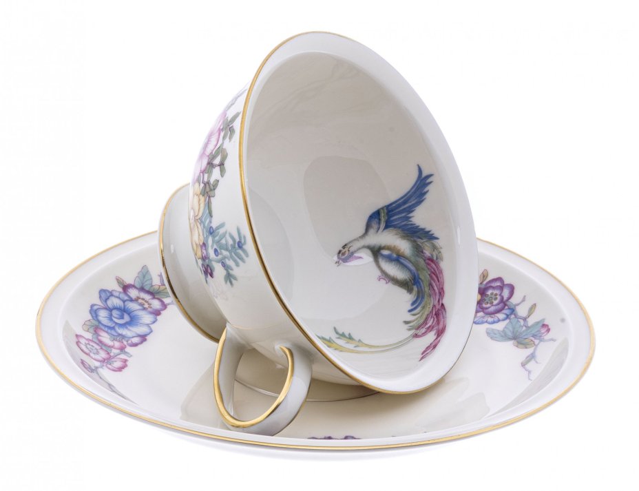 Пара чайная с цветочным декором, фарфор, деколь, мануфактура "Rosenthal", Германия, 1922 г., Rosenthal (Розенталь)