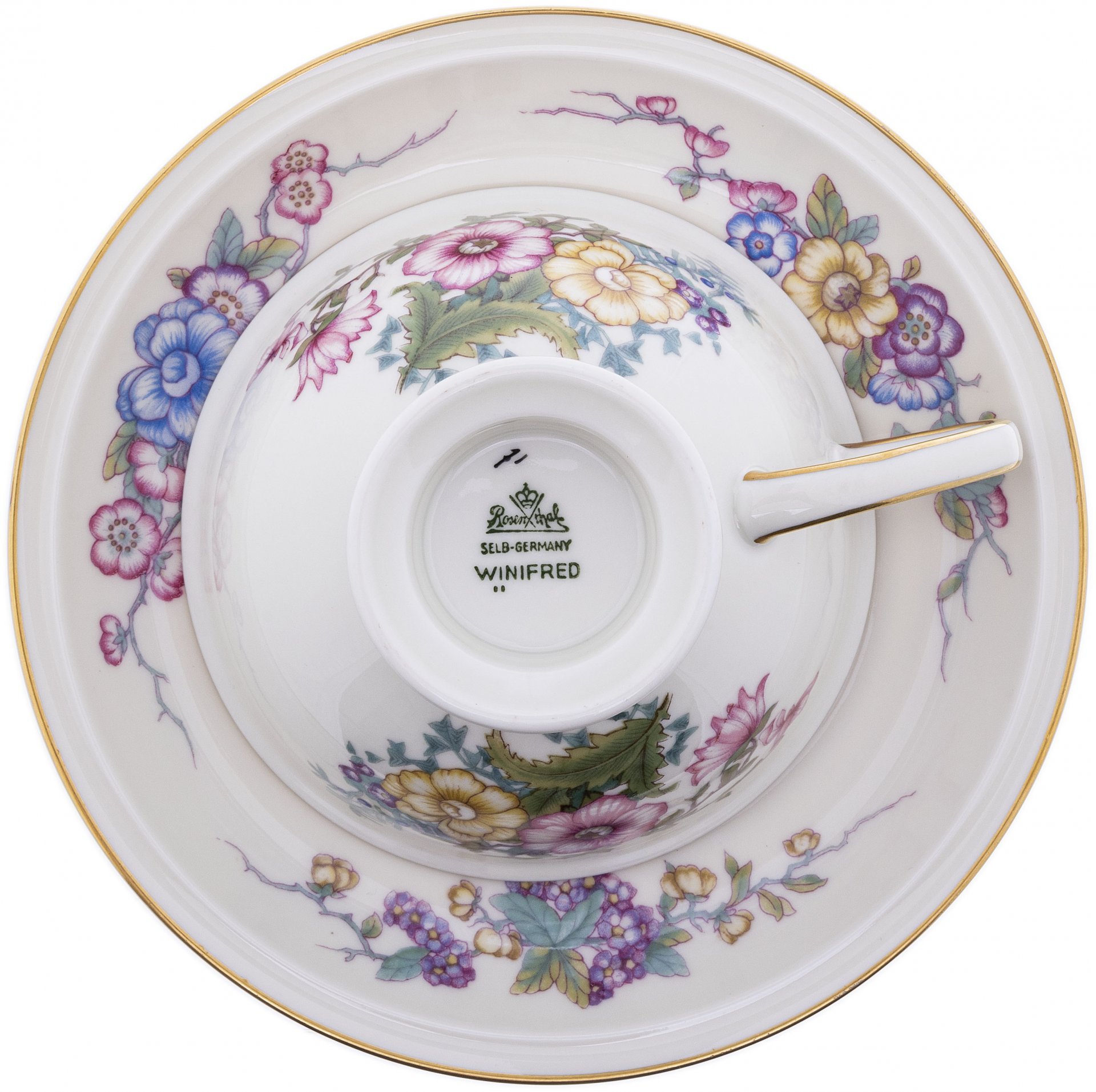 Пара чайная с цветочным декором, фарфор, деколь, мануфактура "Rosenthal", Германия, 1922 г., Rosenthal (Розенталь)