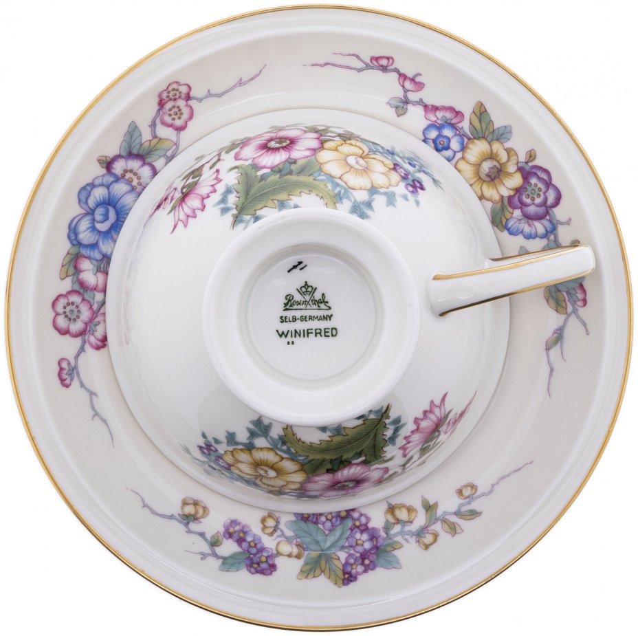 Пара чайная с цветочным декором, фарфор, деколь, мануфактура "Rosenthal", Германия, 1922 г., Rosenthal (Розенталь)