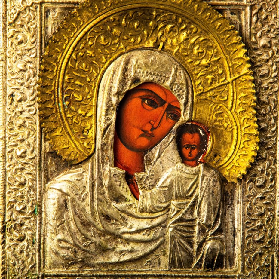Икона "Богоматерь Казанская", дерево, темпера, сплав металлов, Российская империя, 1900-1915 гг.
