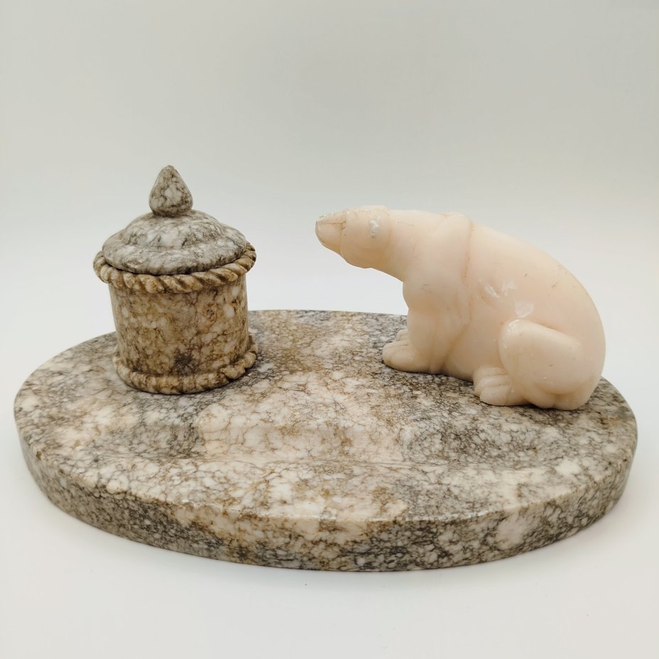 Чернильница (письменный набор) "Медведь", натуральный камень, резьба, СССР, 1950-1970 гг.