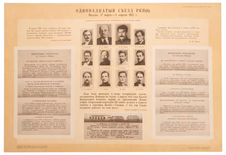 Плакат "Одинадцатый съезд РКП(Б) Москва. 27 марта - 2 апреля 1922 г.", бумага, печать, СССР, 1960-1970 гг.