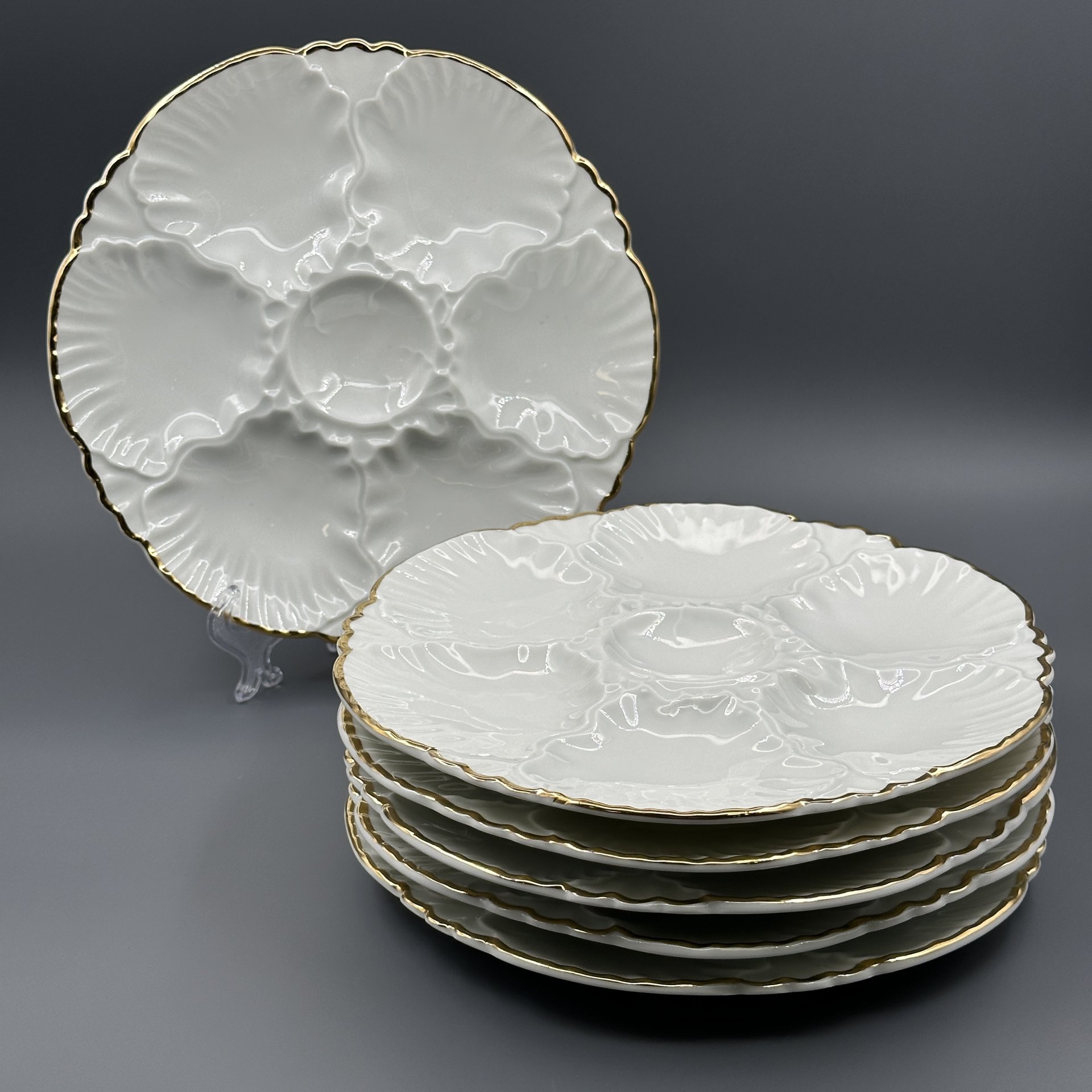 Набор из 6 тарелок для подачи устриц с окантовкой золотой лентой Cerabel Porcelain