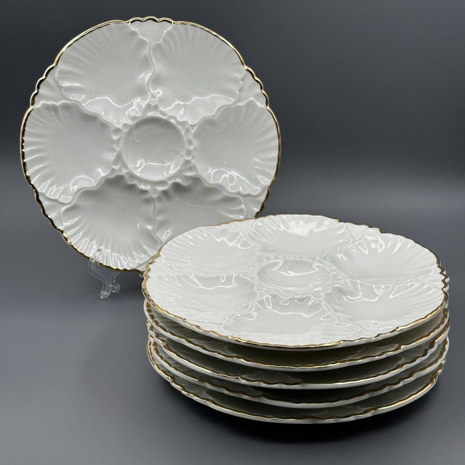 Набор из 6 тарелок для подачи устриц с окантовкой золотой лентой Cerabel Porcelain