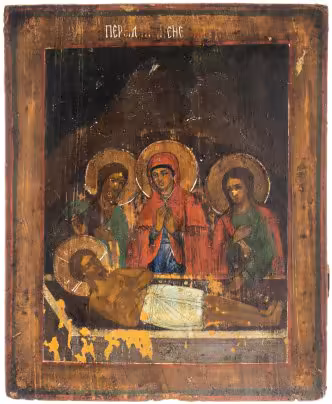 Икона "Положение во гроб", дерево, темпера, Российская Империя, 1850-1900 гг.