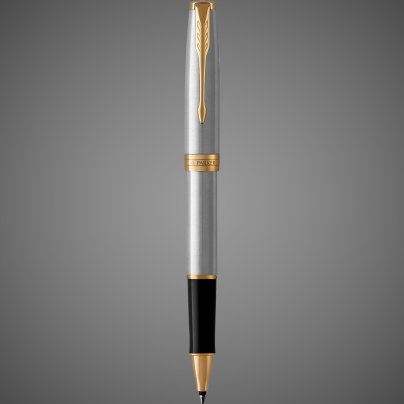 Ручка роллер Parker Sonnet Stainless Steel GT, стержень: F, цвет чернил: black, в подарочной упаковке, Металлы: латунь, нержавеющая сталь, позолота, позолота