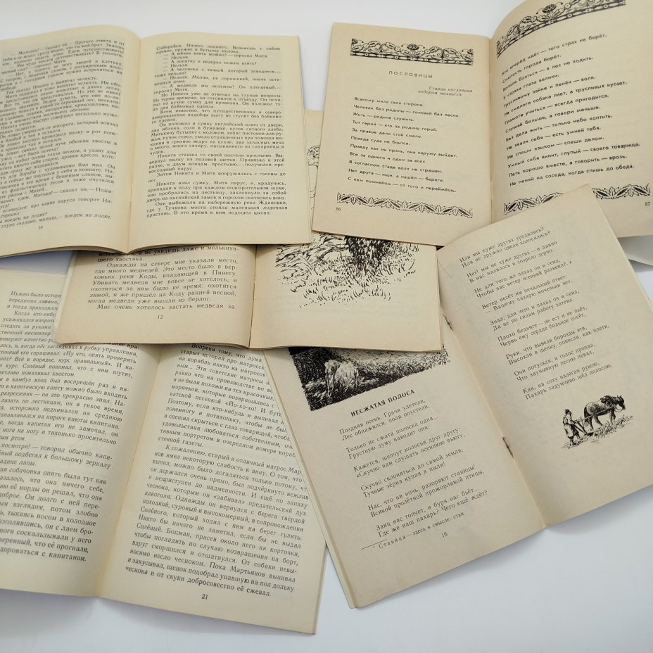 Набор из 5-ти детских книг из серии "Книга за книгой" (М.М. Пришвин "Медведь", "Детям на потеху", Ф. Кнорре "Солёный пёс", Н.А. Некрасов "Мужичок с ноготок", А. Толстой "Как ни в чем не бывало"), Издательство «Детская литература» (Детгиз)