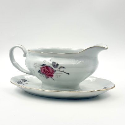 Соусник, украшенный изображением розы, фарфор, деколь, золочение, Karolina (Фарфоровая мануфактура «Каролина», Польша), Польша, 1980-1990 гг.