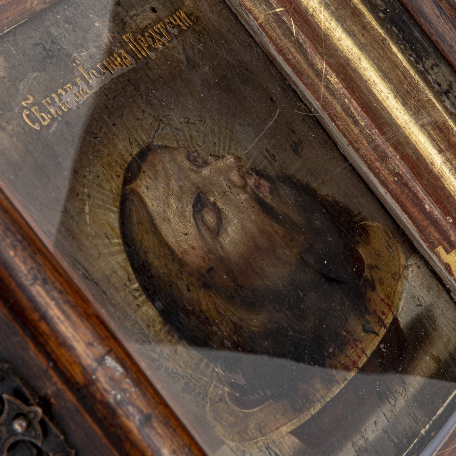 Икона "Глава Иоанна Предтеча" в киоте, дерево, темпера, Российская Империя, 1850-1900 гг.