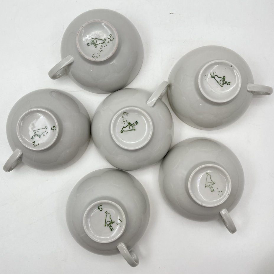 Набор из шести чайных пар с золотистым кантом, фарфор, золочение, Дулевский фарфоровый завод (Дулёво), СССР, 1968-1991 гг.