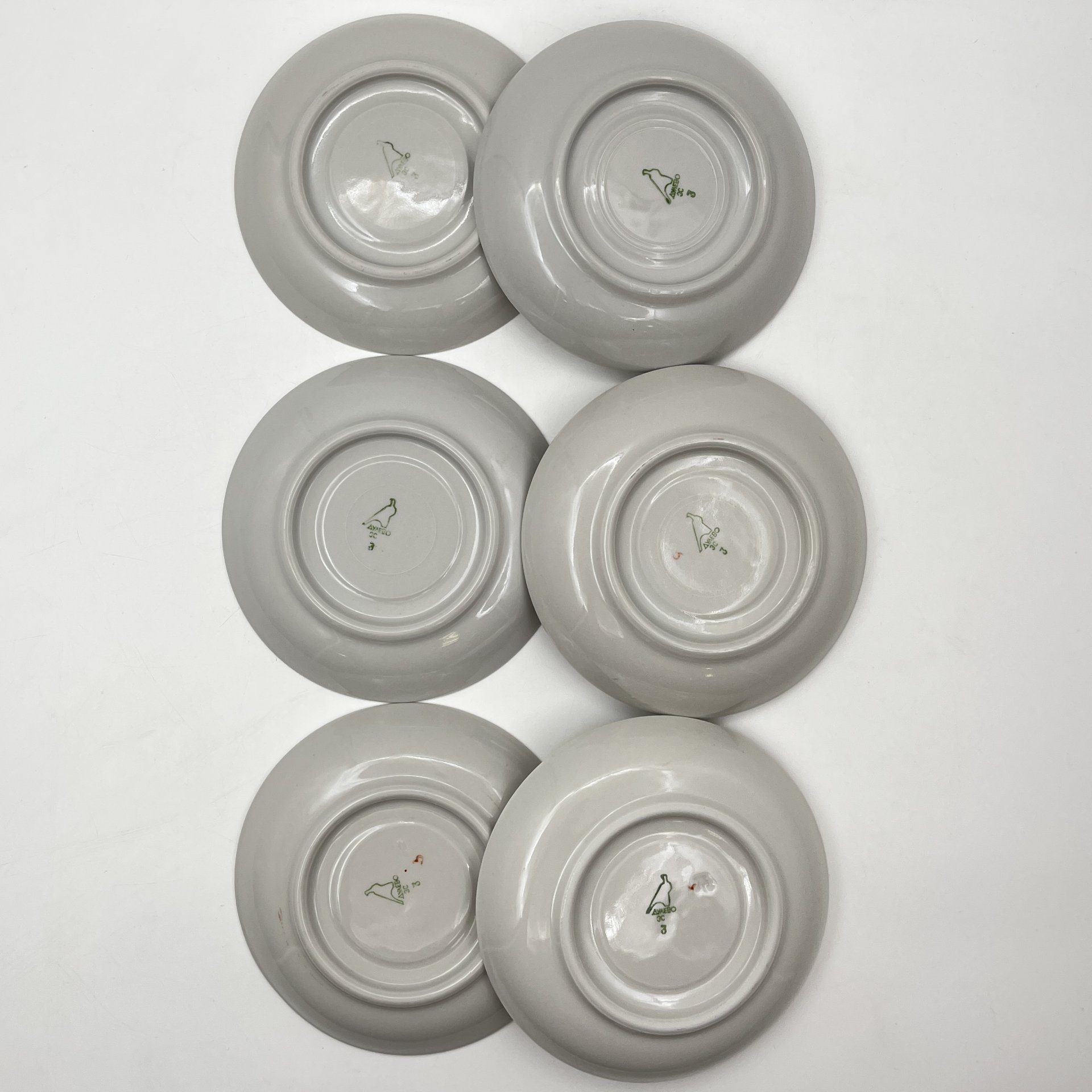 Набор из шести чайных пар с золотистым кантом, фарфор, золочение, Дулевский фарфоровый завод (Дулёво), СССР, 1968-1991 гг.