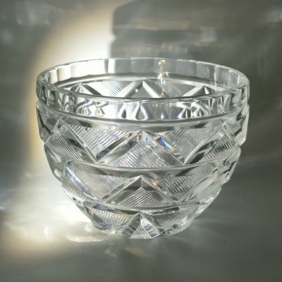 Вазочка для конфет с геометрическим декором, хрусталь, алмазная грань, Завод «Красный Гигант», СССР, 1970-1990 гг.