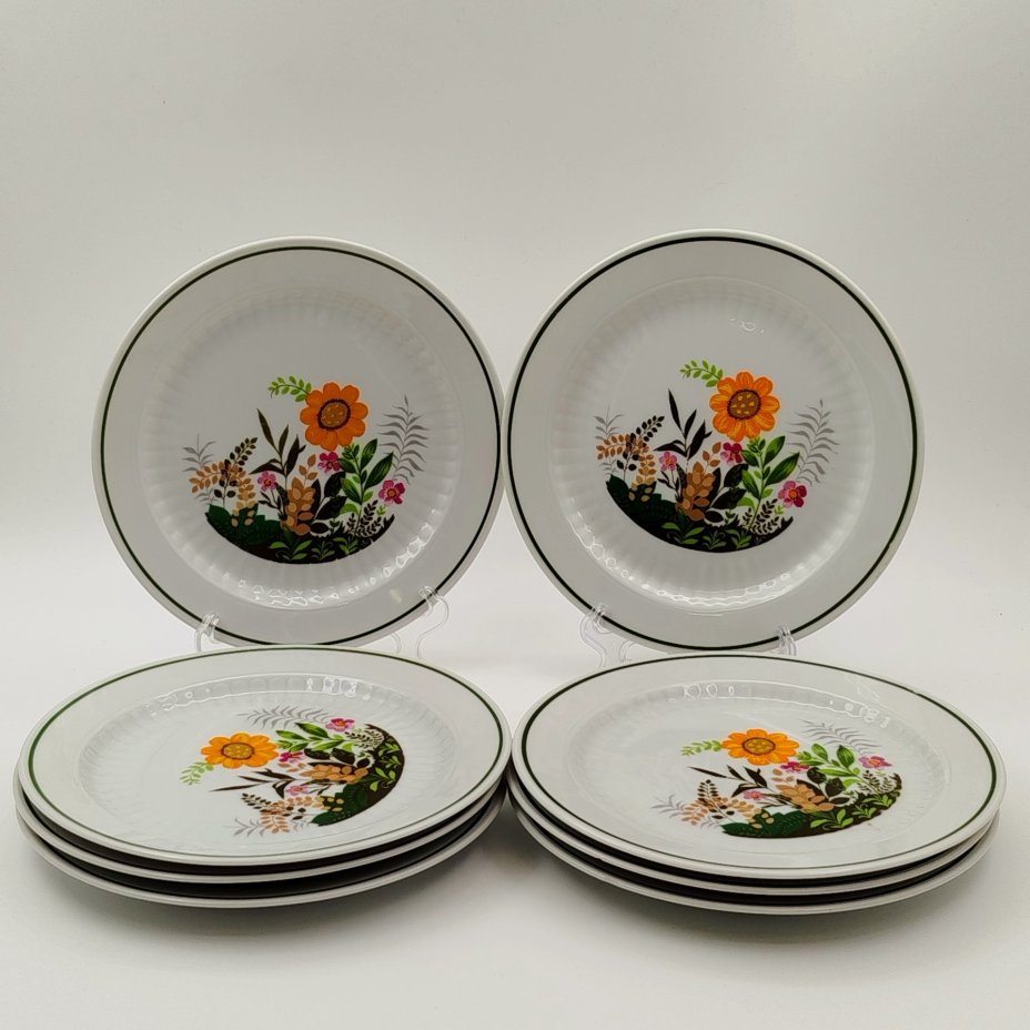 Набор из 8-ми десертных тарелок с изображением цветов, фарфор, деколь, Winterling Marktleuthen Bavaria, Германия, 1960-1980 гг.