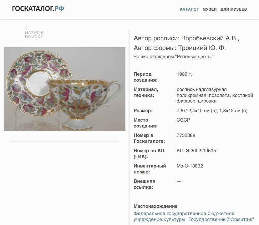 Пара чайная "Розовые цветы", автор росписи А.В. Воробьевский, автор формы Ю. Ф. Троицкий, Ленинградский фарфоровый завод (ЛФЗ)