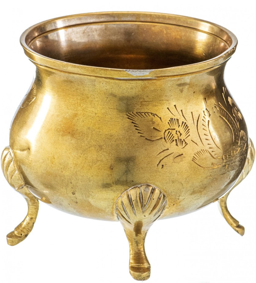 Сахарница с цветочным декором, латунь, гравировка, Индия, 1970-1990 гг.