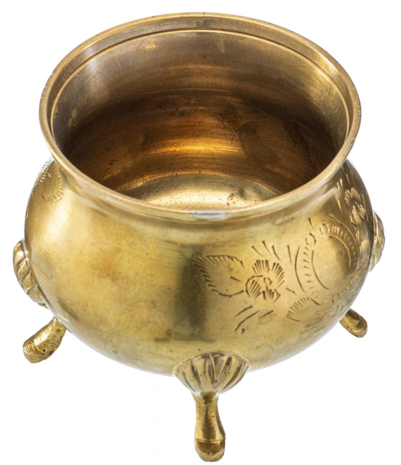 Сахарница с цветочным декором, латунь, гравировка, Индия, 1970-1990 гг.