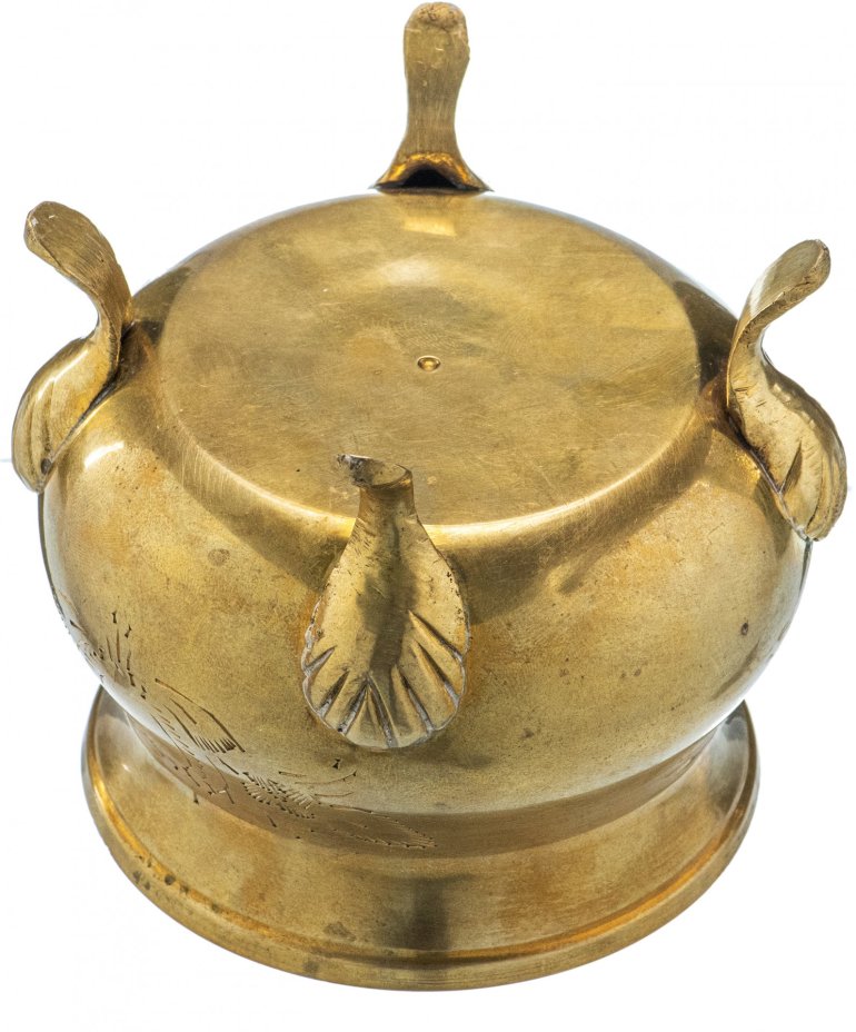 Сахарница с цветочным декором, латунь, гравировка, Индия, 1970-1990 гг.