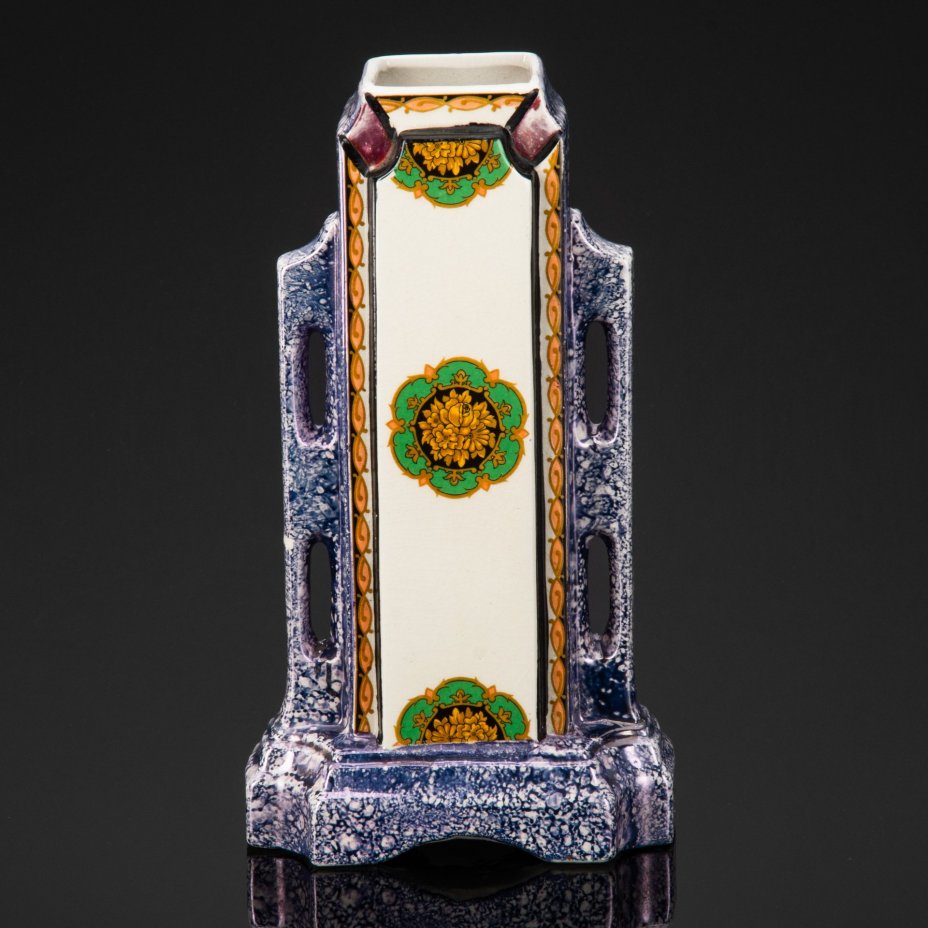 Ваза с цветочным декором в стиле Art Deco, M.W, фаянс, люстр, деколь, Западная Европа, 1920-1940 гг.