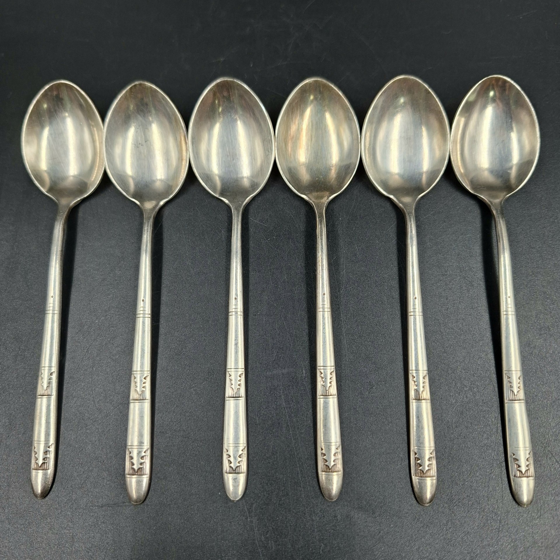 Набор чайных ложек "Ёлочка" на 6 персон, мельхиор (медь-никель), Красносельская ювелирная фабрика, СССР, 1960-1980 гг.