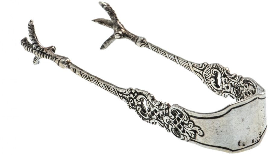 Сервировочные винтажные щипцы, серебро 800 пр., Германия.