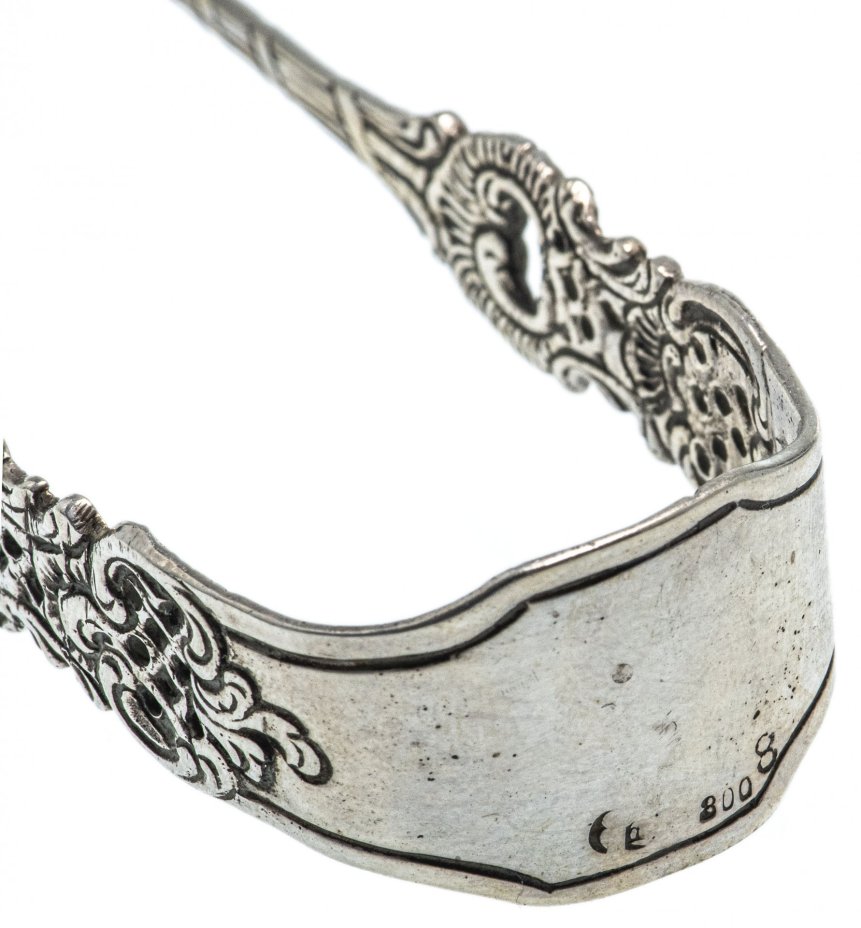 Сервировочные винтажные щипцы, серебро 800 пр., Германия.