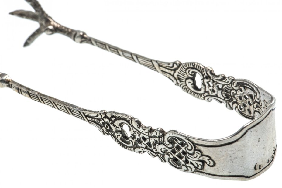 Сервировочные винтажные щипцы, серебро 800 пр., Германия.