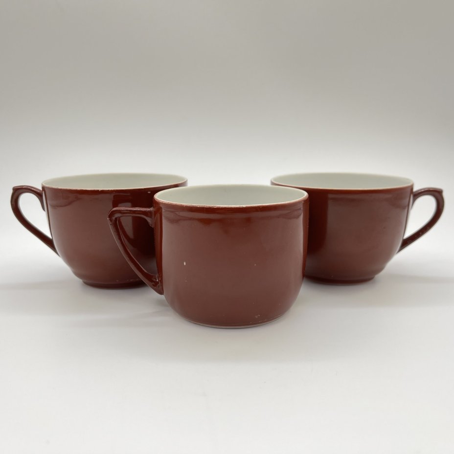 Набор чайных чашек на 3 персоны (в подборе), фарфор, крытье, Дмитровский фарфоровый завод (ДФЗ Вербилки), СССР, 1951-1954 гг.