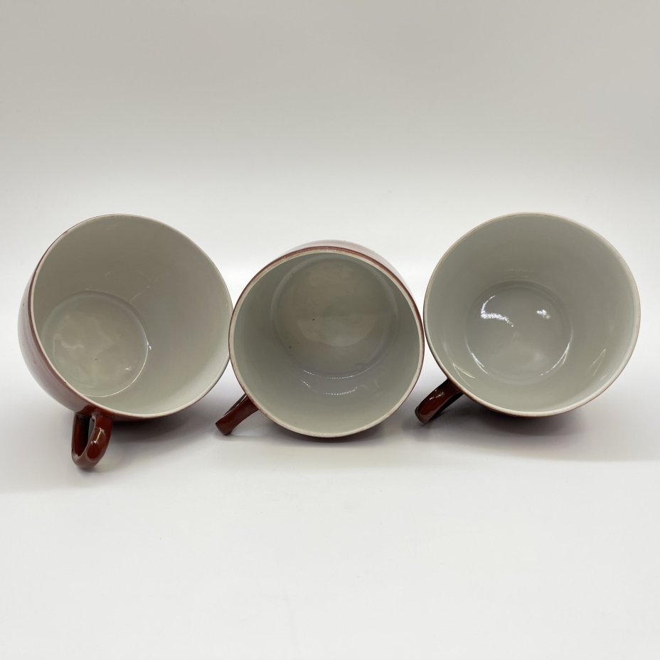 Набор чайных чашек на 3 персоны (в подборе), фарфор, крытье, Дмитровский фарфоровый завод (ДФЗ Вербилки), СССР, 1951-1954 гг.