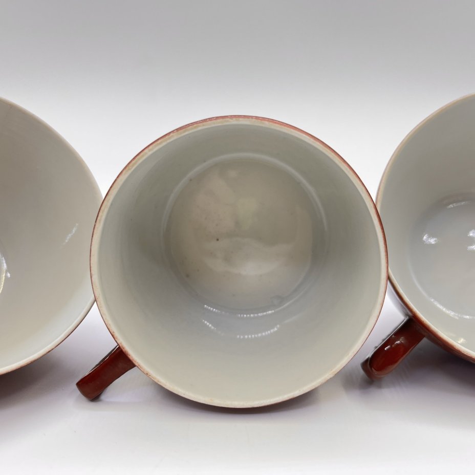 Набор чайных чашек на 3 персоны (в подборе), фарфор, крытье, Дмитровский фарфоровый завод (ДФЗ Вербилки), СССР, 1951-1954 гг.