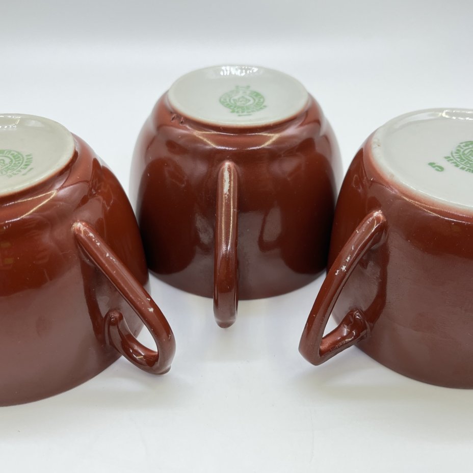 Набор чайных чашек на 3 персоны (в подборе), фарфор, крытье, Дмитровский фарфоровый завод (ДФЗ Вербилки), СССР, 1951-1954 гг.