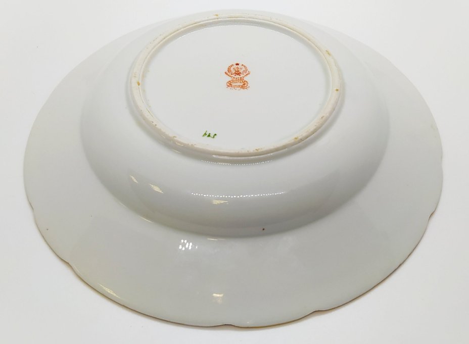 Тарелка суповая с цветочной каймой (специальная экспортная марка), фарфор, деколь, золочение, Дулевский фарфоровый завод (Дулёво), СССР, 1926-1935 гг., Дулевский фарфоровый завод (Дулёво)